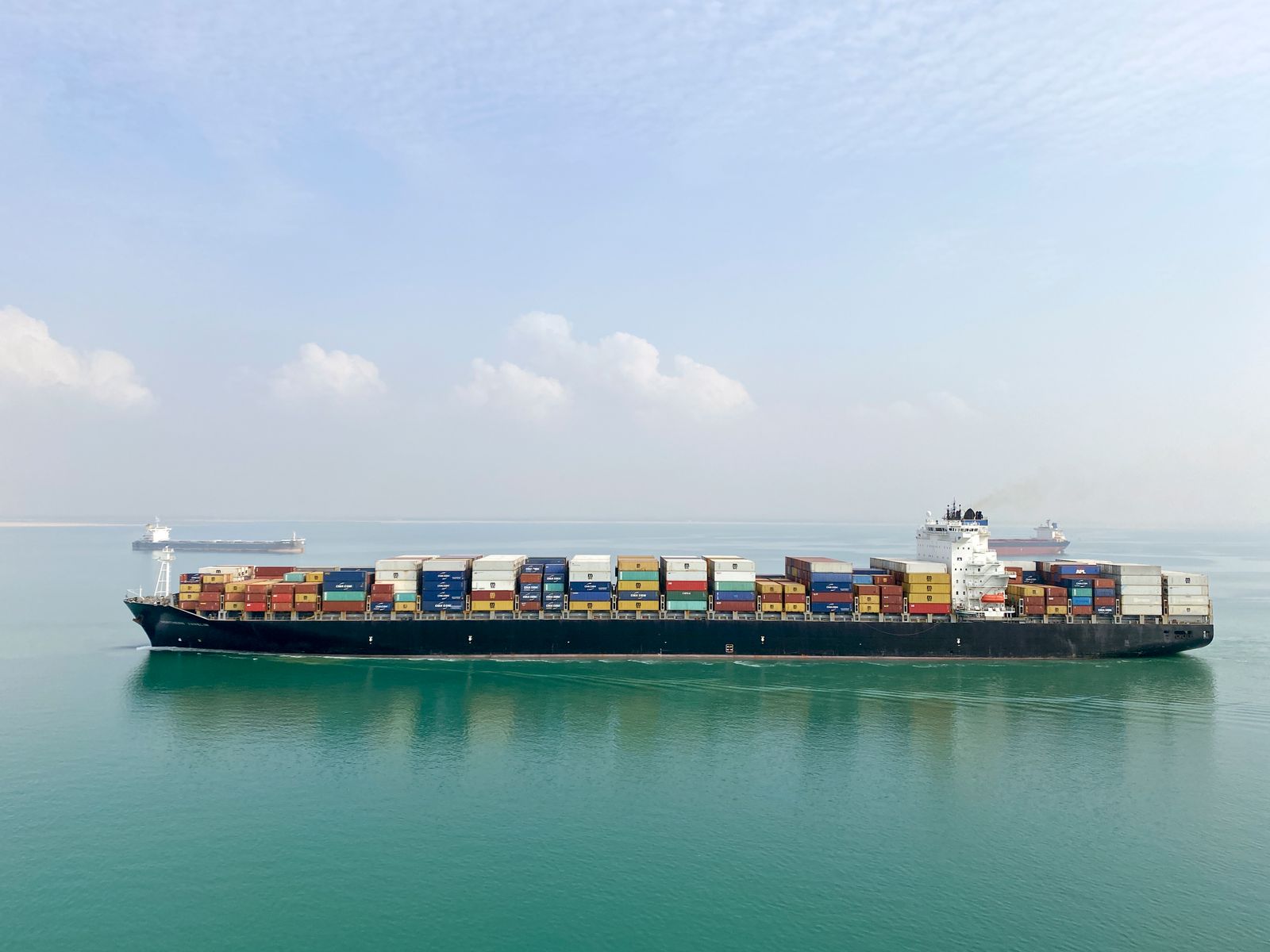 Container ship on international trade routes